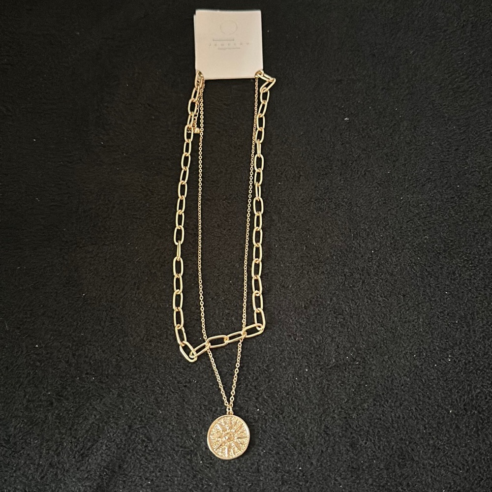 Costume Jewelry Gold Plated 🌞 Sun Double Chain Dangle Necklace